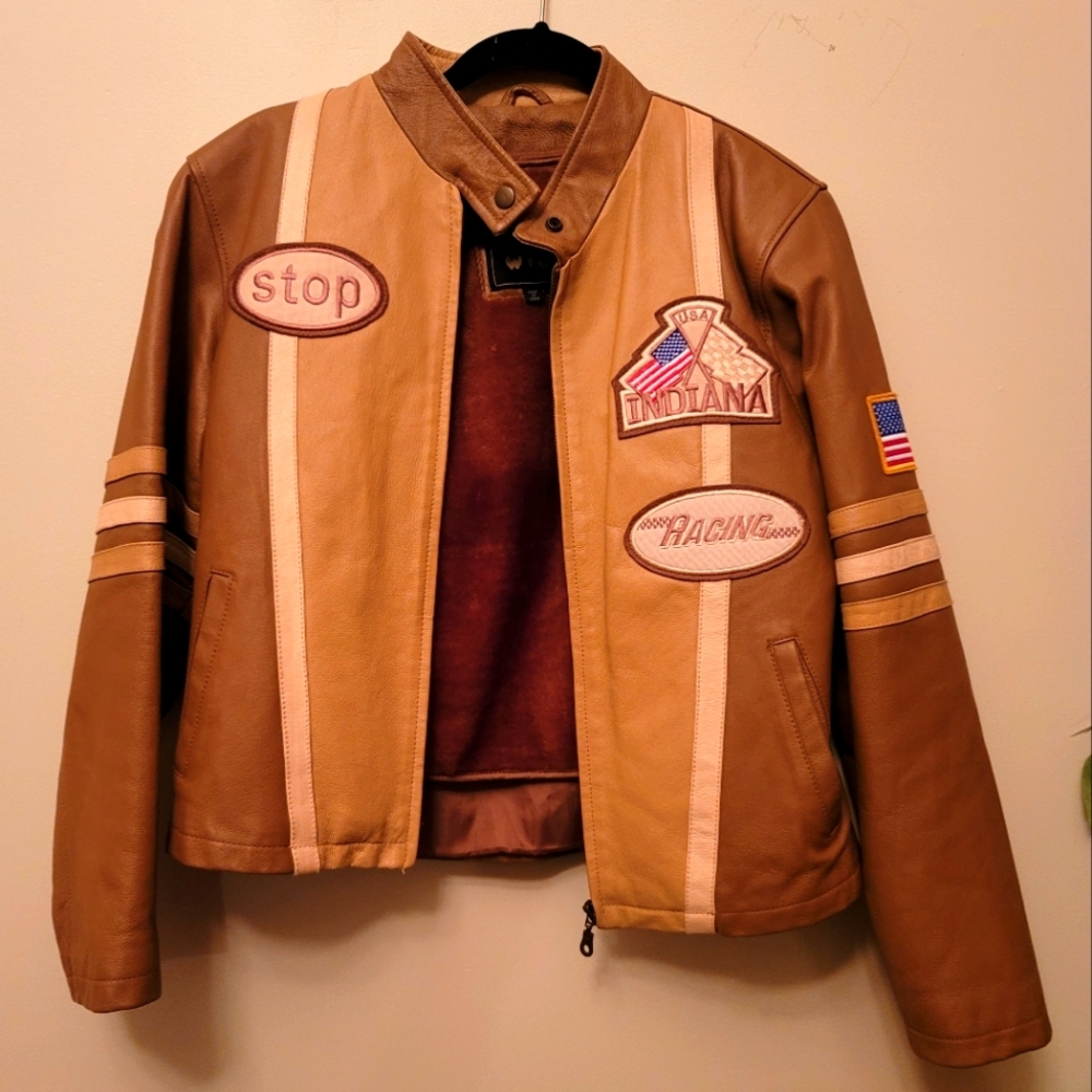 New (No tags) Women's 100% Leather Vintage Motorcycle Racing Jacket (Size L)